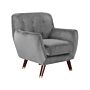 Armchair Grey Velvet Button Tufted Back Wooden Legs