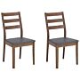 Set Of 2 Dining Dark Wood Grey Faux Leather Upholstered Seat Slat Back