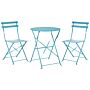 3 Piece Bistro Set Sea Blue Metal Folding Slatted Seat Back Outdoor