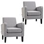 Homcom 2 Pieces Modern Armchairs With Rubber Wood Legs, Upholstered Accent Chairs, Single Sofa, Light Grey