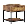 Side End Table Dark Wood Metal Black Frame 1 Drawer Shelf