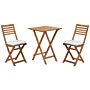 3 Piece Bistro Set Light Solid Acacia Wood Blue Cushions Folding Slatted Design