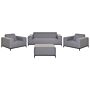 Garden Sofa Set Beige Fabric Upholstery Black Aluminium Legs With Ottoman 5 Seater Weather Resistant Outdoor