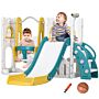 Aiyaplay 6-in-1 Swing And Slide Set, Kids Playground With Basketball Hoop, Telescope, Storage Space - Yellow