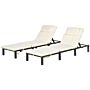 Outsunny Rattan Sun Loungers Set Of 2 With 5-level Adjustable Backrest, Wicker Lounge Chairs With Padded Cushion And Headrest For Outdoor Garden, Cream White