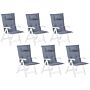 Set Of 6 Garden Chair Cushion Blue Polyester Seat Backrest Pad Modern Design Outdoor Pad