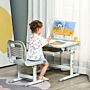 Homcom Kids Table And Chair Set, Activity Desk With Usb Lamp, Storage Drawer For Study, Activities, Arts, Or Crafts, Grey And White