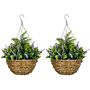 Outsunny 2 Pcs Artificial Lisianthus Flower Hanging Planter With Basket For Indoor Outdoor Decoration, Purple