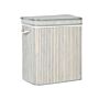 Basket With Zippered Lid Grey Bamboo Wood Laundry Hamper 2-compartments With Rope Handles