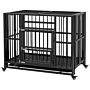 Pawhut 37" Heavy Duty Dog Crate, Foldable Dog Cage, With Openable Top, Locks, Removable Tray, Wheels - Black