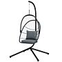 Outsunny Outdoor Pe Rattan Swing Chair With Cushion, Foldable Basket Patio Hanging Chair W/ Metal Stand, Rotation Spring Hook, Basket Height