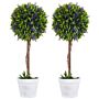 Homcom Set Of 2 Decorative Artificial Plants Ball Trees With Lavender Flowers In Pot Fake Plants For Home Decor, 60cm