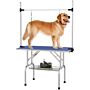 Pawhut Adjustable Dog Grooming Table Rubber Top 2 Safety Slings Mesh Storage Basket Heavy Metal Blue 107 X 60 X 170cm