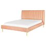 Eu King Size Panel Bed 5ft3 Peach Velvet Slatted Base High Headrest