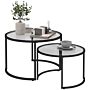 Homcom Glass Coffee Table Set Of 2, Round Nest Of Tables With Tempered Glass Tabletop And Steel Frame, Modern Side Tables For Living Room, Black