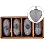 Set Of 4 Christmas Baubles Grey Glass Hanging Heart Shaped Xmas Tree Balls Holiday Decor