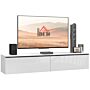 Homcom 160cm High Gloss Floating Tv Unit Stand For Tvs Up To 70", Wall Mounted Tv Cabinet With Storage Cupboards, White