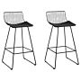 Set Of 2 Bar Chairs Black Metal Steel With Faux Leather Seat Pad Counter Height Breakfast Bar Chair