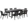 Garden Dining Set Black Extending Table Chairs Seating Pads Outdoor 8 Seater Aluminium