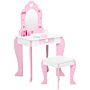 Zonekiz Kids Dressing Table Set Kids Vanity Set Girl Makeup Desk With Mirror Stool Drawer Cute Patterns For 3-6 Years Old, Pink