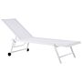 Garden Sun Lounger White Synthetic Seat Aluminium Frame 198 X 61 Cm Adjustable Reclining Backrest With Castors Patio