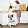 Homcom 2-in-1 Kids Step Stool, Toddler Table And Chair Set, With Safety Rail Chalkboard Kitchen Helper Standing Tower, White