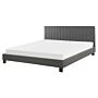 Panel Bed Grey Faux Leather Upholstery Eu King Size 5ft3 With Slatted Base Headboard