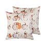 Set Of 2 Decorative Cushions Beige Velvet 45 X 45 Cm Pumpkin Pattern Square Modern Minimalist Autumn