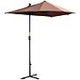 Outsunny 2m Half Parasol Market Umbrella Garden Balcony Parasol With Crank Handle, Base, Double-sided Canopy, Coffee