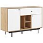 Sideboard Light Wood With White Engineered Wood Cabinets Shelves Drawer Storage