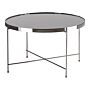 Coffee Table Black Tempered Glass Top Silver Metal Legs Round Glam Shiny