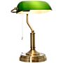 Homcom Banker's Table Lamp Desk Lamp With Antique Bronze Base, Green Glass Shade And Pull Rope Switch For Home Office,dining Room