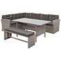 Garden Corner Dining Set Grey Faux Rattan With Cushions Sofa Bench Rectangular Table Glass Top 80 X 145 Cm Wicker