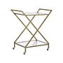 Kitchen Trolley Gold Metal Frame Clear Glass Tops Glamour Bar Cart With Lockable Castors