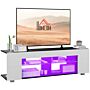 Homcom Tv Stand, 145cm Modern Tv Unit With Glass Shelves, Rgb Led Light For 32 40 43 50 52 55 60 Inch 4k Tv, White