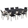 Garden Dining Set Black With Black Granite Table Top Rattan Chairs 8 Seats 220 X 100 Cm Triple Plate