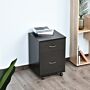 Homcom File Cabinet Cupboard Storage With Two Drawers, Table Storage Box With Wheels, Cabinet Bedside Table Storage Box, Black