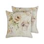 Set Of 2 Decorative Cushions Beige Multicolour Floral Pattern 45 X 45 Cm