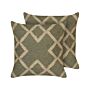 Set Of 2 Scatter Cushions Green And Beige Jute And Wool 45 X 45 Cm Geometric Pattern Faded Colours