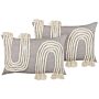 Set Of 2 Decorative Cushionsgrey And Beige Cotton 35 X 55 Cm Geometric Pattern With Tassels