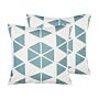 Set Of 2 Outdoor Garden Pillows White And Blue Polyester Square 45 X 45 Cm Triangle Geometric Pattern