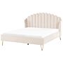 Bed Frame Beige Velvet Upholstery Eu Super King Size 6ft Metal Legs Retro Design Chanell Shell Headboard