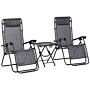 Outsunny 3pcs Folding Zero Gravity Chairs Sun Lounger Table Set W/ Cup Holders Reclining Garden Yard Pool, Light Grey