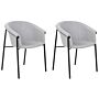 Set Of 2 Dining Chairs Grey Fabric Upholster