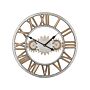 Wall Clock Silver Distressed Iron Frame Industrial Design Gears Roman Numerals Round 46 Cm