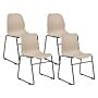 Set Of 4 Dining Chairs Beige Stackable Armless Leg Caps Plastic Black Steel Legs Conference Chair