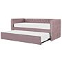 Trundle Bed Frame Pink Eu Velvet Single Size 3ft Slatted Frame Buttoned Nailhead Trims