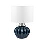 Table Lamp Bedside Light White Ceramic Dark Blue Base Polycotton Drum Round Shade