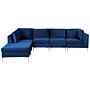 Right Hand Modular Corner Sofa Blue Velvet 5 Seater With Ottoman L-shaped Silver Metal Legs