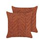 Set Of 2 Scatter Cushions Orange Cotton 45 X 45 Cm Geometric Pattern Removable Cover With Filling